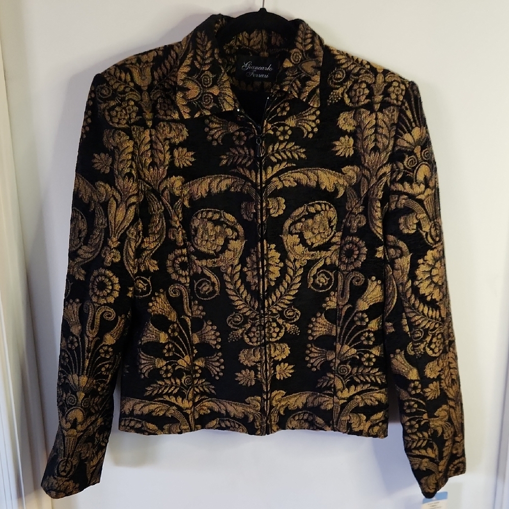 NWT Ferrari Black and Gold Baroque Blazer